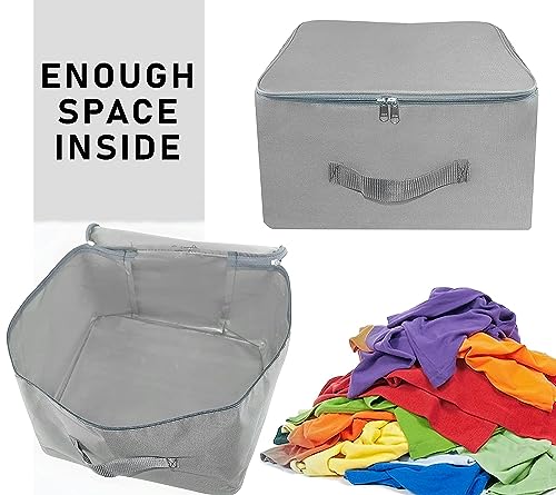 Image of Storite 2 Pack Nylon Wardrobe Bag Underbed Moisture Proof Cloth Storage Organizer, Storage box for Clothes Saree Bags with Zippered Closure & Handle (Grey,37x35x23 cm, Square)