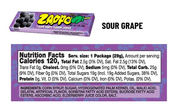 Image of Zappo Sour Flavored Chews Packs (6 Pack, Grape)