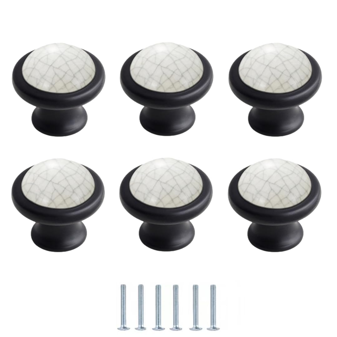 LQZAXSRDR Ceramic Cupboard Drawer Handle Knobs, Ceramic Door Knobs Single Hole Pack of 6 Multicolor 37mm(Crack)