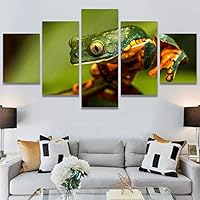 SIGNWIN 5 Panel Canvas Wall Art Amphibians Closeup Decorative Elements Frog Hallway Impressionism Multicolor for Home Decorations Ready to Hang - 60