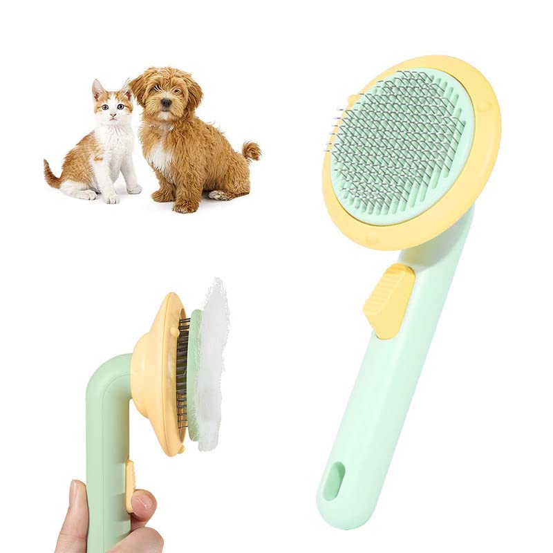 Cat Brush Self Cleaning Slicker Brush for Short or Long Haired Pet, Pet Hair Brush for Shedding and Grooming Puppy Kitten Massage