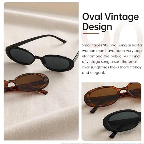 Retro Oval Sunglasses for Women Men Trendy Small Oval Shaped Sun Glasses 90's Vintage Shades3