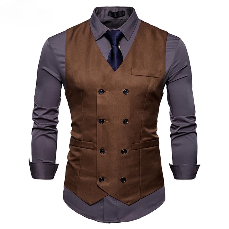 Mens Slim Fit Double Breasted Vest Waistcoat Casual Business Formal Suit Dress Vest Party Wedding V Neck Vests2