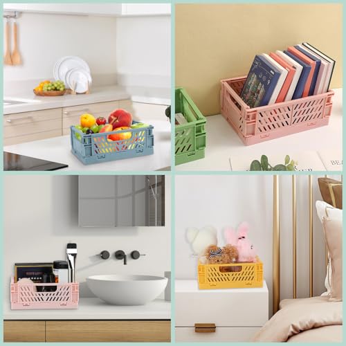 XIEJ 6 Stück Klappbox Klein, Mehrfarbig Mini Klappkiste, Kunststoff Klappboxen Faltbar Stabil, Tragbare Klappkorb, 15 x 10 x 5,8cm Aufbewahrungskiste für Zuhause, Klassenzimmer, Büro