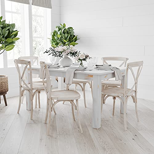Merrick Lane Jessamine 60" X 38" Rectangular Antique Rustic White Solid Pine Farm Dining Table #TOP3