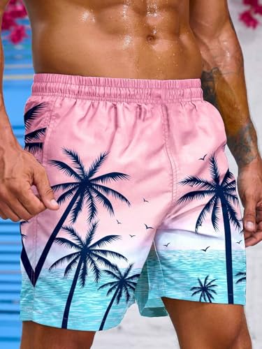Mens Swim Trunks 7 Inch Mesh Liner Stretch Men's Bathing Suit Swimming Trunks for Men Beach Shorts Print Swim Shorts3