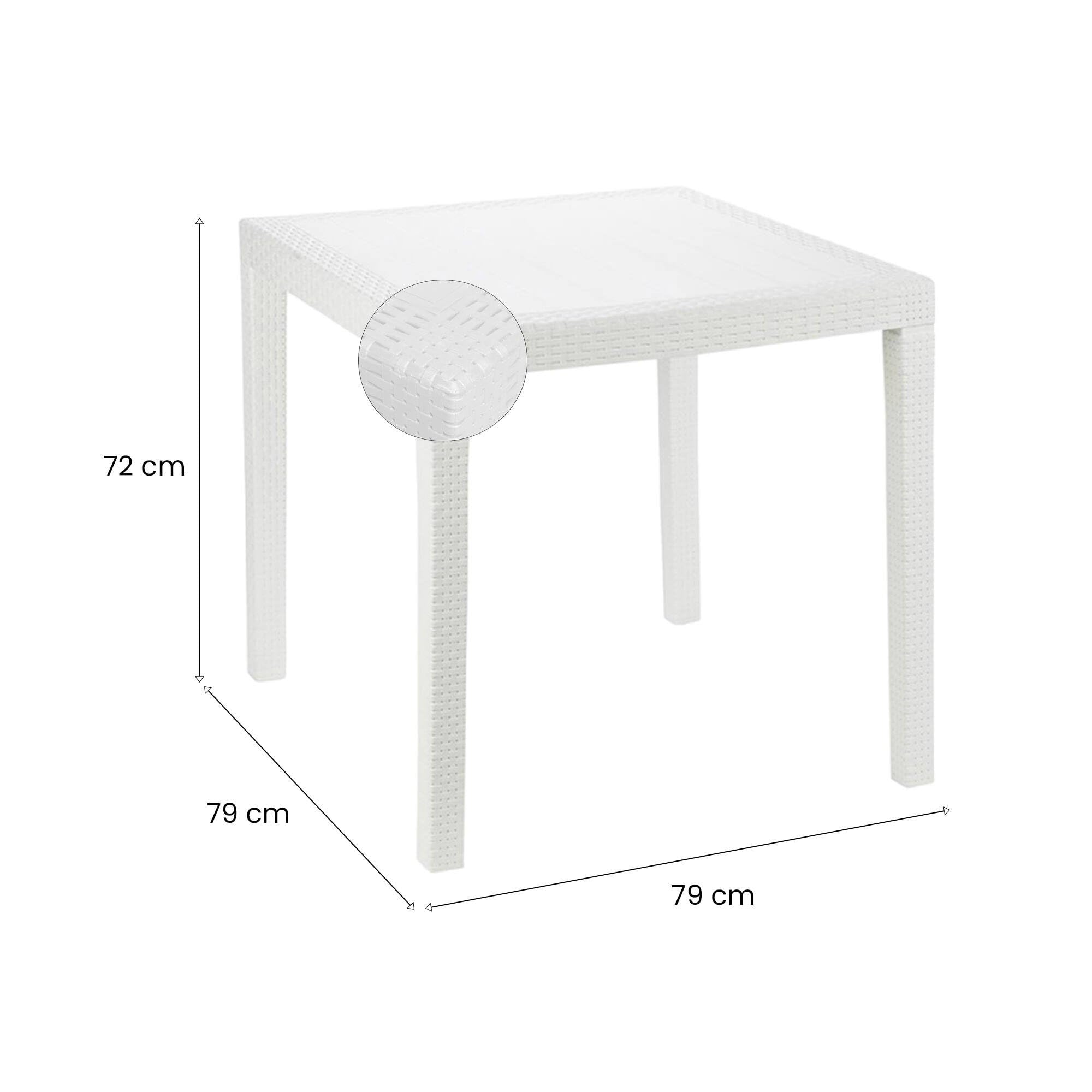 Dmora - Tavolo da esterno Agrigento, Tavolo quadrato da giardino, Tavolino fisso effetto rattan, 100% Made in Italy, 79x79h72 cm, Bianco