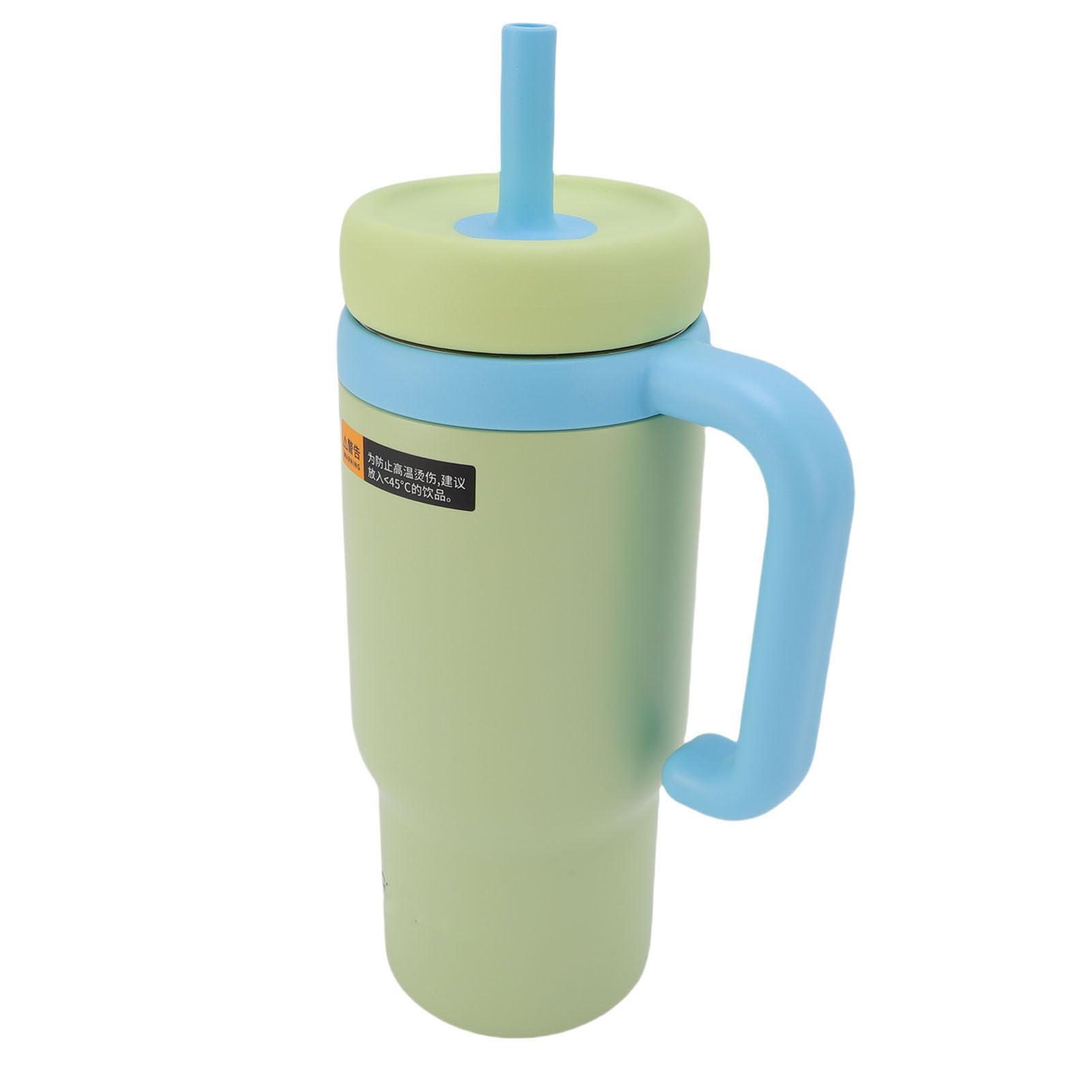 Wasserflasche, 710 Ml, Isolierter Trinkbecher aus Edelstahl, Reisebecher mit Griff und Strohhalm, Ideal für Outdoor-Reisen (Gelbgrün)