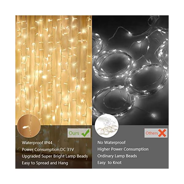 JOLVVN LED Lichtervorhang 3x3m,300 LED Innen Lichterkette Vorhang 8 Modi Lichterketten für Partydekoration spezialle… – Bild 6