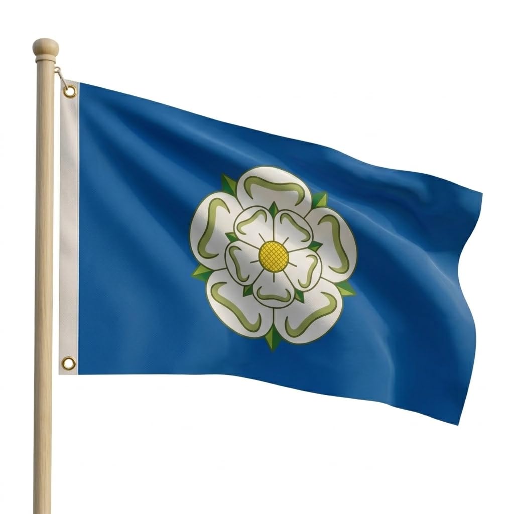 3x5 ft Flag of Yorkshire, 150x90 cm, Weather Resistant Premium White Rose of Yorkshire - Durable Polyester with Brass Grommets, Rectangular