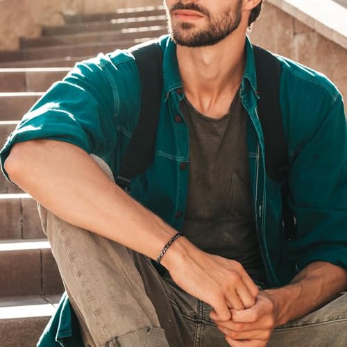 IEFLIFE Bracelet Gifts for Men Him - Silver/Black Stainless Steel Figaro Chain Bracelet Gifts for Son Grandson, Fathers Day Anniversary Birthday Gift for Men Husband, 7mm Width Bracelets Jewelry Gift3