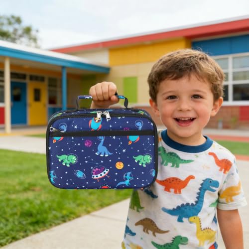 Image of CAMTOP Lunch Box Kids Boys Insulated Lunch Cooler Bag Reusable Lunch Tote Kit for School Travel (Blue Dinosaur)
