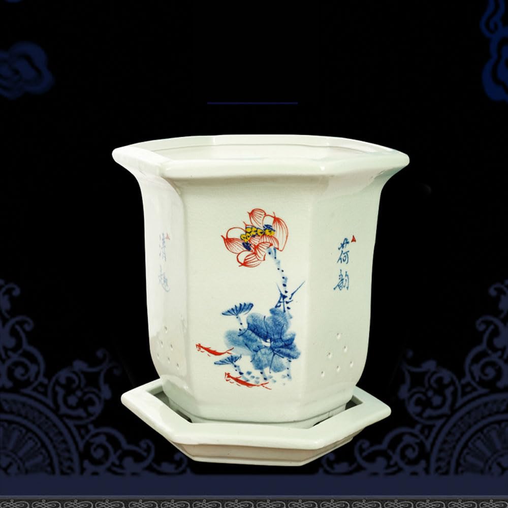 DFGHNBVC Ceramic Planter Indoor Plant Pots Plant Pots Indoor Blue And White Porcelain Flowerpot Planter Flower Nursery Pot Orchid Ceramics Bonsai Orchid Pot Indoor Planter Orchid Pots,B-19 * 24.5CM