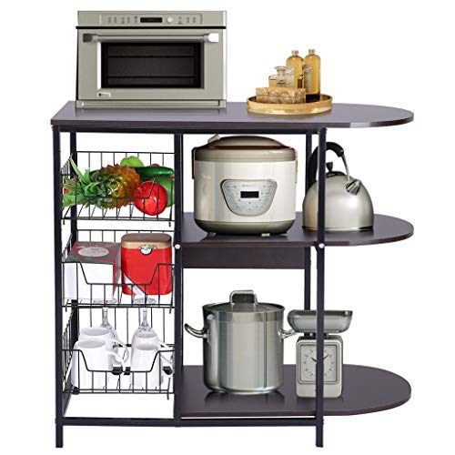 Bakers Racks for Kitchens with Storage, Microwave Stand 3-Tier+3-Tier Shelf, for Spice Rack Organizer Kitchen Cart, Coffee Bar Table, Kitchen Essential Storage Furniture (Black)