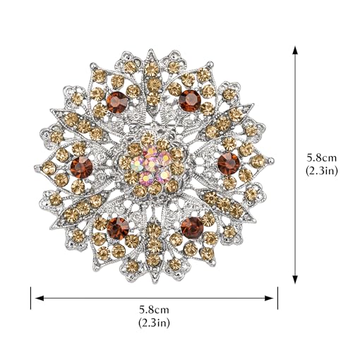 Image of Flower-shape Statement Brooch Pin Crystal Rhinestone Broach for Women