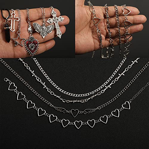 14 Pcs Grunge Goth Necklace Set Y2k Grunge Jewelry Gothic Cross Y2k Star Emo Accessories Y2k Jewelry Set for Women Men4