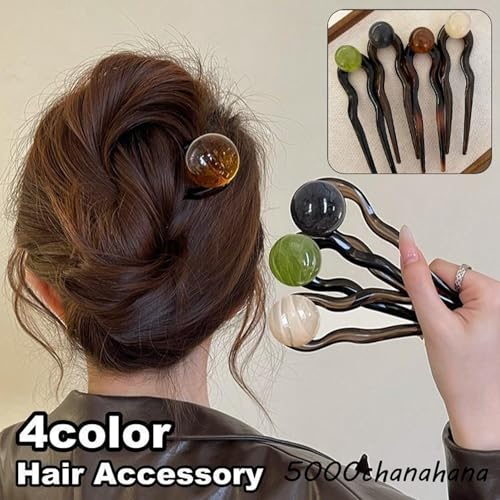 Image of Melodio 4PCS U-shaped Hair Pins, French Twist Hair Pin, French Hairpin, Fork, Updo Chignon Pins, Headpiece for Women, Long Hairstyle Accessories