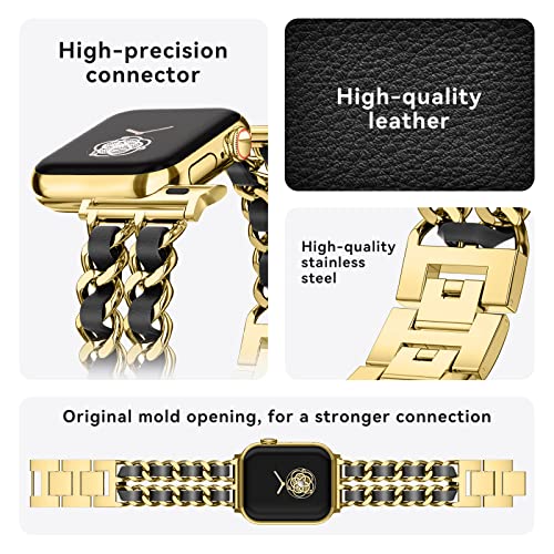 Image of Gold Watch Bands for Women Compatible with Apple Watch Band 38mm 40mm 41mm 42mm 44mm 45mm 46mm 49mm Adjustable Metal Band Cowboy Steel Chain Bracelet for iWatch Series1 /2 /3 /4 /5 /6 /7 /8 /9 /10 /11 /SE