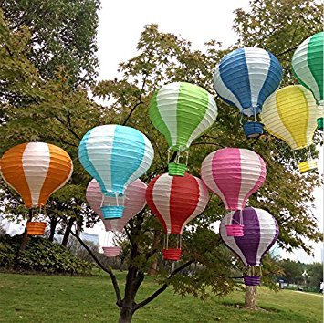 Joinwin 12 Inch Hanging Wedding Rainbow Hot Air Balloon Paper Lantern Party Decorations, Pack of 5 Pieces (Mix Design and Color)