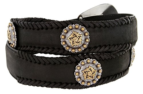 Cowboy Cowgirl Western Star Berry Texas Eagle Star Coin Conchos Crazy Horse Scalloped Genuine Leather Belt 1-1/2"(38mm) Wide2