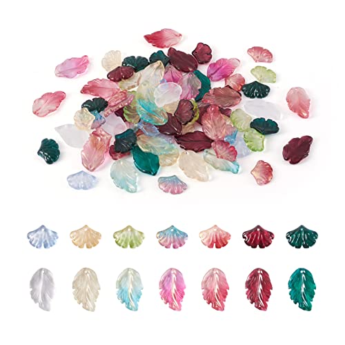 Beadthoven ガラスチャーム 葉っぱ 約140個/箱 リーフ 透明ガラス ペンダントパーツ イチョウの葉 植物 和風 ガラスビーズ かんざしパーツ 飾りパーツ アクセサリー ジュエリー製作用 DIY材料 ハンドメイド ネックレス ブレスレット 手作