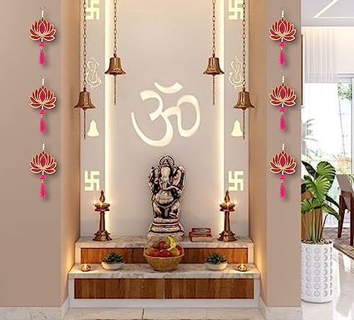 Image of True Decor 6 Pc White Lotus Hangings Festival Decoration Items for Home Decor, Diwali, Mandir, Religious Occasion