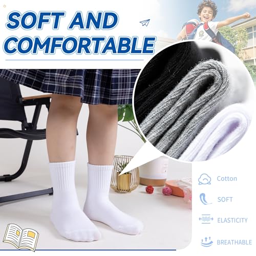 Image of Eyean Kids Athletic Crew Socks Boys Girls Cotton School Uniform Casual Basic Socks 6 Pairs