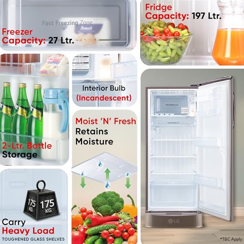 Image of LG 224 L, 3 Star, Direct Cool Single Door Refrigerator (GL-D241AFSD, Fawn Steel, Base stand with drawer & Fast Ice Making)