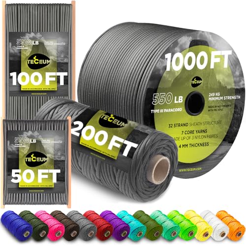 TECEUM Paracord Rope Type III 550 – Tactical MIL-SPEC – Outdoor Para Cord