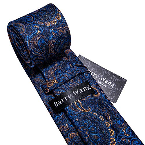 Image of Barry.Wang Men Ties Paisley Woven Silk Necktie Set with Pocket Suqare Cufflinks Formal