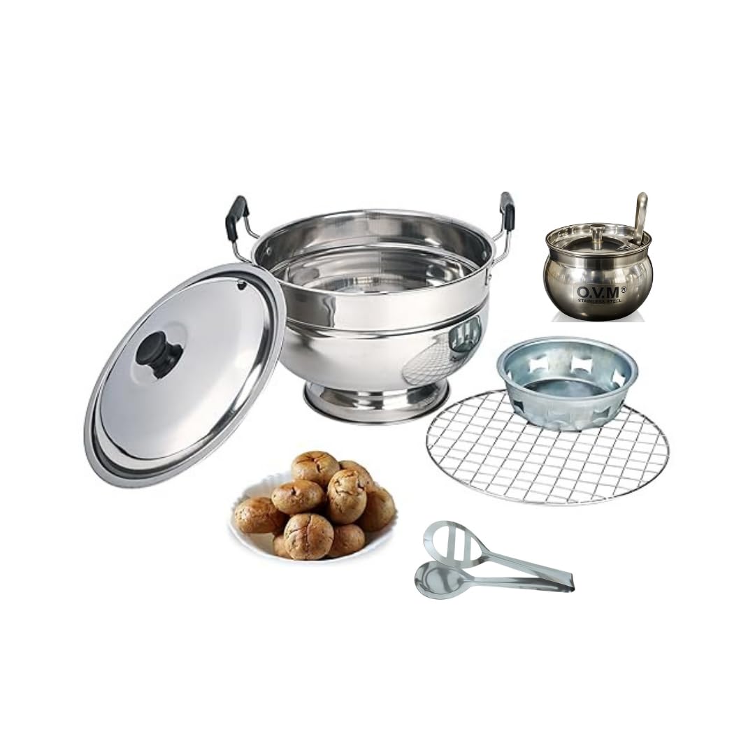Stainless Steel Bati Cooker & Gas Tandoor with SS Ghee Pot for Home Kitchen | Free Multipurpose SS Tong | Multi-Purpose Gas Oven with Heavy Duty Lid, Dual Riveted Handles-image-28