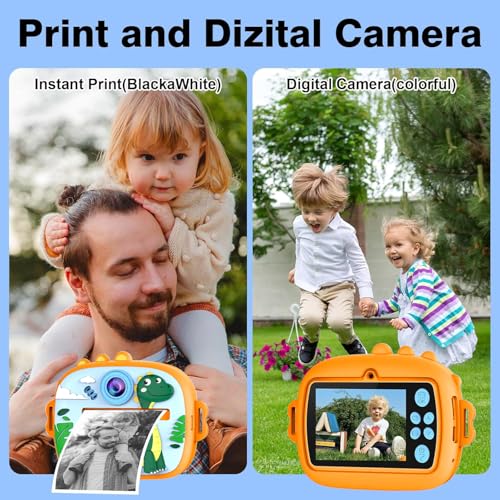Image of Kids Camera with Instant Print, Front & Rear Dual Cameras, Portable Travel Digital Toy, Birthday for Girls & Boys Ages 3-12 (32GB SD Card) Orange