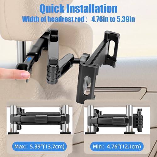 Buinblu 2 Pack Tablet Holder for Car, Ipad Headrest Mount for 6-13'' ipad/Phone Car Tablet Holder with 360° Adjustable Rotation,Essential for Road Travel, Black by Buinblu - Image 2