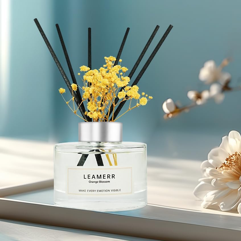Reed Diffuser Set,7 fl oz (210 ml), Orange Blossom Scent Oil Diffusers with 6 Reed Sticks,Home Fragrance Reed Diffuser for Bathroom Shelf Decor - Image 8
