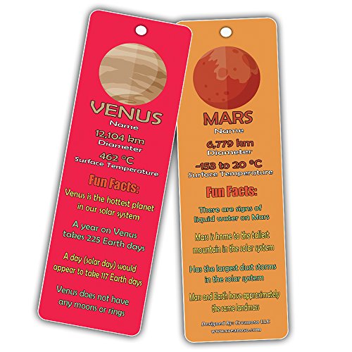 Outer Space Planets Universe Fun Facts Bookmark Cards (60-Pack)- Astronomy Sun Venus Mars Earth Moon Jupiter Saturn Uranus Neptune - Astrophysics Party Favors - Teacher Classroom Incentive Giveaways #TOP4