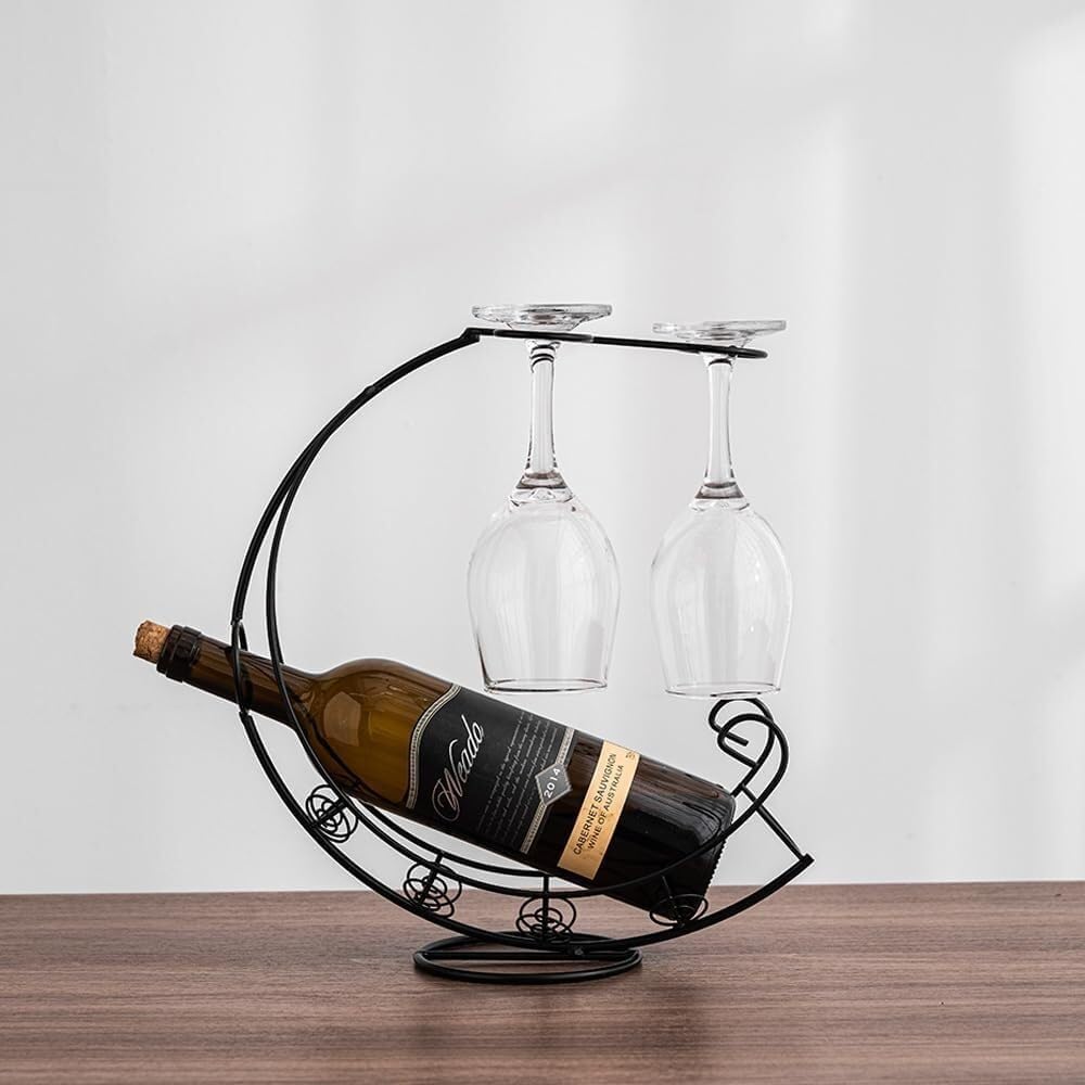 Small Wine Rack, Iron Wine Bottle Holder Wine Glass Holder，Tabletop