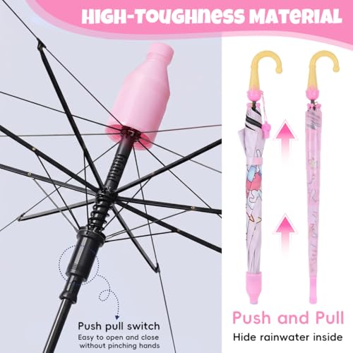 Image of PALAY Kids Unicorn Anime Girl Umbrella with Whistle Handle, 88cm Diameter Cartoon Pink Rain Umbrella for Ages 5-8 Water-Resistant Polyester Canopy, Safe Non-Slip J-Hook Handle Kids Rain Gear