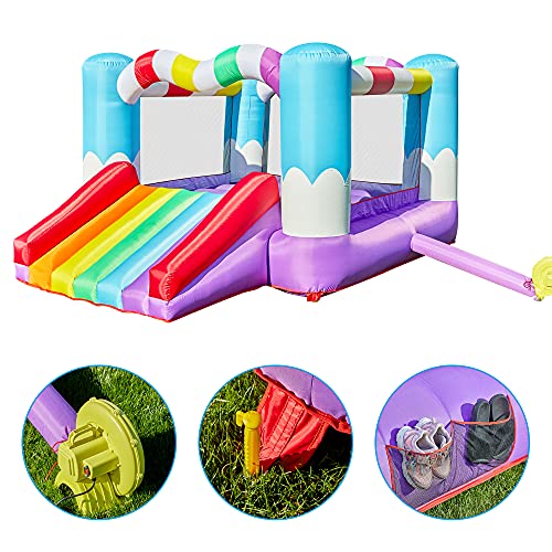 TURFEE Rainbow Inflatable Jumper Bounce House with Blower, 12 ft x 9 ft x 6 ft H Bounce House with Slide, Repair Patches, and Stake for Kids Indoor Outdoor, Easy Set Up for Backyard and Party Fun - Thumbnail 2