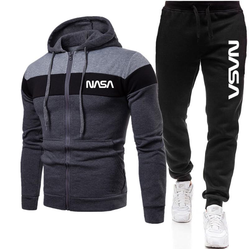 Tuta da uomo Set tuta da jogging NASA Giacca con zip con cappuccio + pantaloni abbigliamento sportivo Jogger/E/L