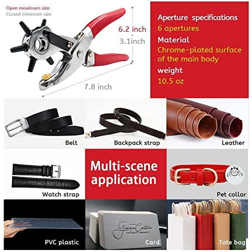 Image of Leather Hole Punch Tool,Belt Hole Puncher,Leather Punch Plier,Revolving Punch Plier Kit Punching,Leather Stamping Tools Used in Various Leather Materials.eg:Belt,Leather,Purse Strap,Watch Strap ect.