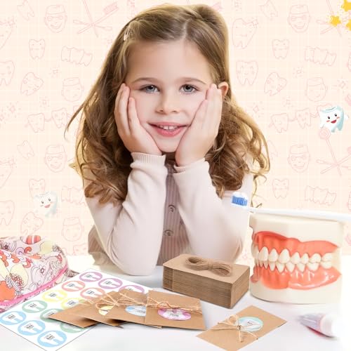 Motiskyy 50 Pcs Lost Tooth Receipt Envelopes Tooth Fairy Envelopes with 50 Pcs Stickers and a Rope for Children Milk Teeth Storage Fairy Bag Classroom Party Supply(Classic Color) - Thumbnail 7