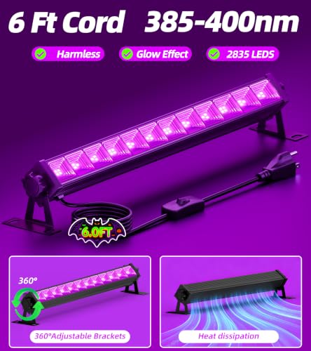Image of TigQiang 42W 2 Pack Black Light, Glow Party Supplies, Halloween Blacklight