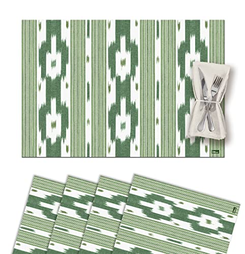 Set di 4 Sottopentola Singola in Vinile Lavabile Impermeabile Antimacchia Antiscivolo Antiaderente e Resistente al Calore Stile Ikat-Maiorca Mantovana verde