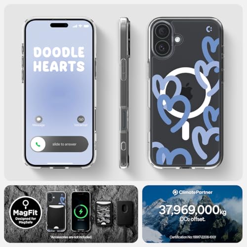 Image of Spigen Ultra Hybrid MagFit Back Cover Case for iPhone 16, MagSafe Compatible, Air Cushion Technology - PC+TPU | Hearts Denim