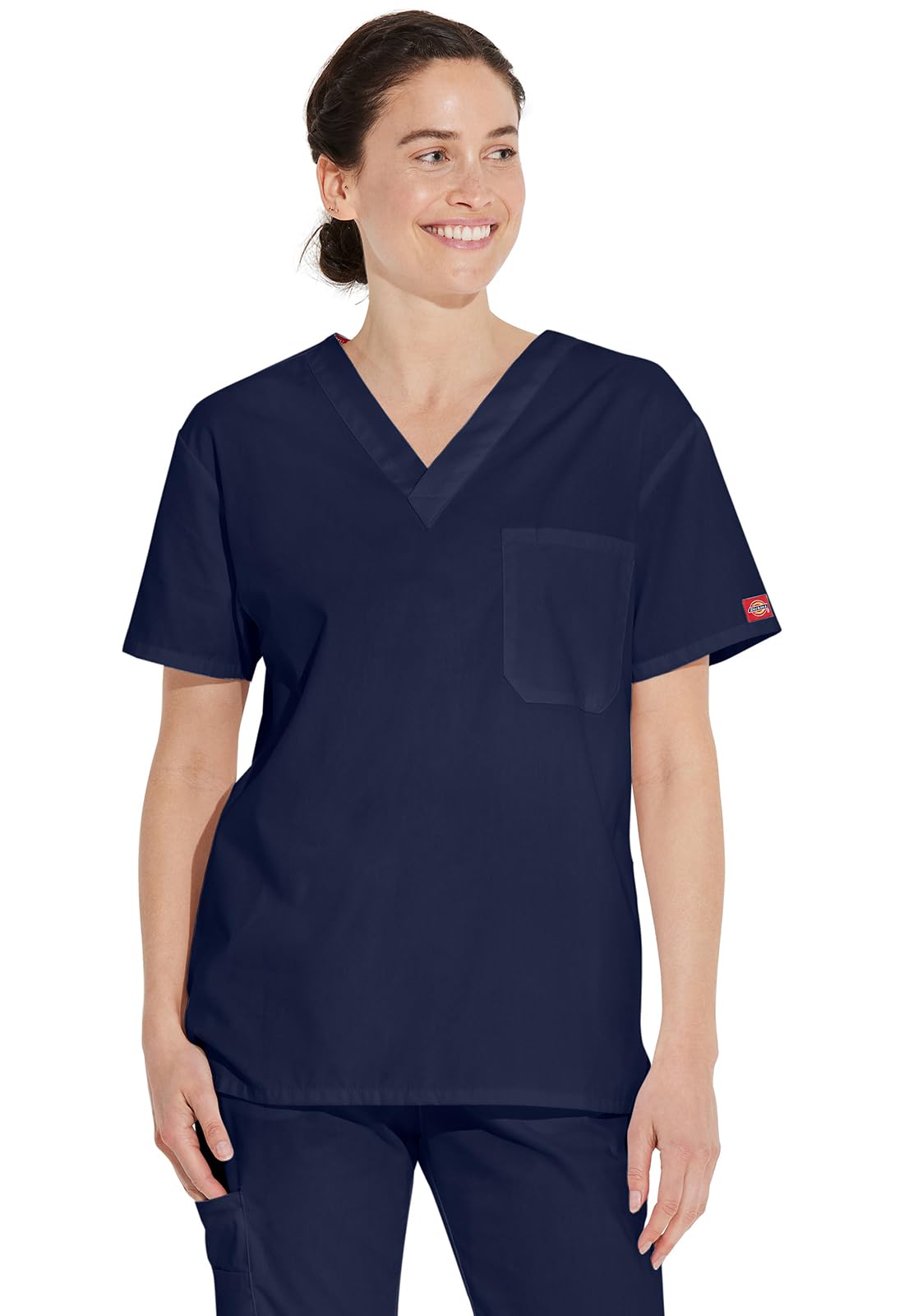Dickies Men's Signature V-Neck Scrubs Shirt, Navy, XL