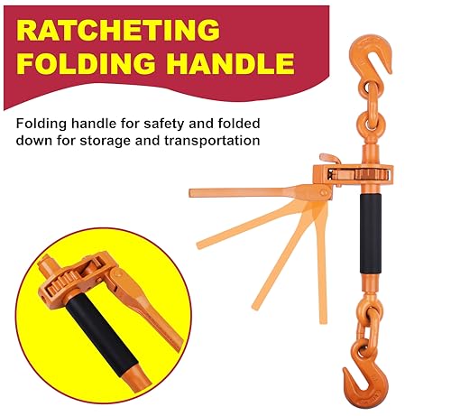 Image of Ratchet Binder Plus Ratchet Chain Binder - 2 Pack Load Binder, 3 /8 inch - 1 /2 inch Grade 70 Chain, 12000 LBS Working Load Limit, Heavy-Duty Ratchet Binder with Folding Handle, DOT & SAE Compliant