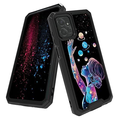 for Moto G Power 2023 Case with Space Nebula Girl Pattern Design, Dual Layer Hybrid Hard PC Soft TPU Inner Bumper Heavy Duty Rugged Shockproof Case for Moto G Power 2023
