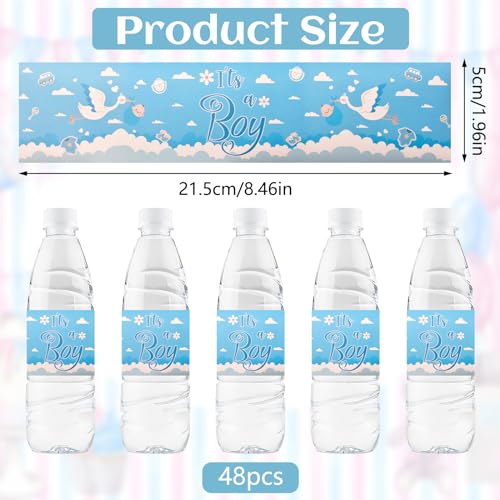 URROMA 48 Pcs Blue Baby Gender Reveal Water Bottle Labels Stickers for Baby Shower Party Boy, Vinyl, Minimalist, Rectangular - Image 2