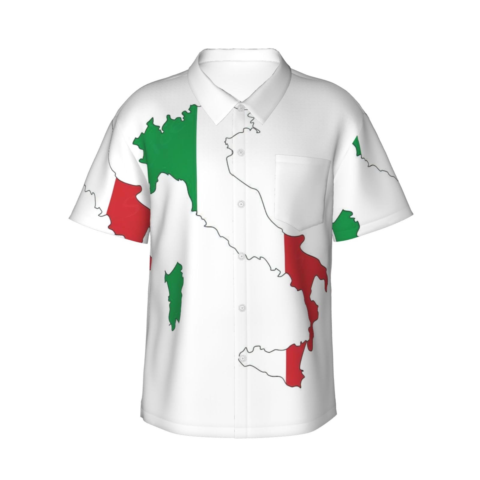 Jejea Men's Black Italian Flag Map Print Hawaiian Shirt For Short Sleeve Button Down, Summer Beach Shirts,Casual Cuban Top
