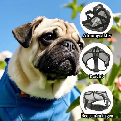 Französische Bulldogge Maulkorb, Maske für Hunde mit Kurzer Schnauze， Maulkorb für Kurze Schnauze Hund, Hundemaulkorb mit einstellbare Atmung Mesh, Anti Biting Kauen Bellen, Schwarz